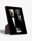 Personalized 'The Dogfathers' standing canvas featuring two pets in suits on a black background.