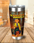 Personalized stainless steel tumbler with a custom dog portrait in a pirate-themed, "The Doggies" design.
