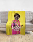 Personalized yellow minky blanket with a custom Doggo Beatles pug pet portrait.