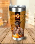 Personalized stainless steel tumbler with a Rottweiler pet portrait in an Egyptian-themed "The Doggy Returns" style.