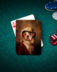 Personalized playing cards featuring a bulldog in a Renaissance-style feathered hat and royal attire.