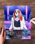 Custom pet puzzle featuring a Cavalier King Charles Spaniel as a female DJ in a vibrant club setting.