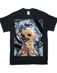 Black Gildan t-shirt with a snarling chihuahua under a full moon and spooky trees.