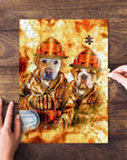Personalized 2 pet puzzle featuring dogs in firefighter uniforms with a watercolor style.
