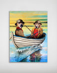 Personalized 'The Fishermen' 2 pet poster featuring two dogs in a boat on water, with a colorful sky.