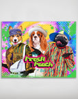Personalized "The Fresh Pooch" poster featuring three pets in colorful, 90s-style outfits on a vibrant background.