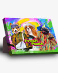 Personalized 'The Fresh Pooch' standing canvas featuring three dogs in colorful 90s outfits on a vibrant background.