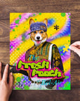 Personalized Fresh Pooch puzzle featuring a corgi in a hat and colorful outfit.