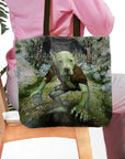 Personalized 'Goblin' tote bag with a custom pet portrait of a dog in a green goblin style.