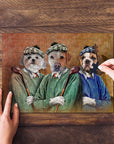 Personalized 3-pet puzzle featuring dogs dressed as golfers in a renaissance portrait style.