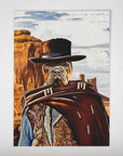 Personalized pet poster featuring a dog in a cowboy hat and poncho against a desert backdrop.