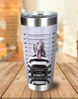 Personalized stainless steel tumbler with a custom dog portrait in a mugshot style, featuring a Weimaraner.