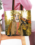 Personalized 'The Hunter' tote bag with a custom pet portrait of a dog in a hunter outfit.