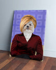 Personalized pet canvas featuring a Shih Tzu with a blonde bob, red shirt, and purple background.