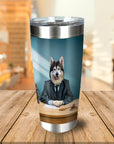 Personalized stainless steel tumbler with a custom dog lawyer portrait.