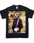Black Gildan t-shirt with a personalized beagle dog in a red plaid lumberjack shirt holding an axe.