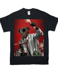 Black Gildan t-shirt with a "Mad Scientist" pug design holding a smoking test tube.