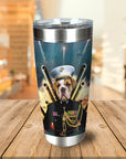 Personalized stainless steel tumbler with a bulldog pet portrait in a Marine uniform.