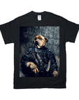 Black Gildan t-shirt featuring a personalized dog in a navy veteran uniform holding a rifle.