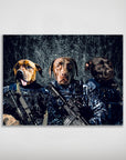 Personalized 3-pet poster featuring dogs in navy veteran uniforms with rifles, matte finish.