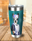 Personalized stainless steel tumbler with a French Bulldog pet portrait in a nurse uniform.