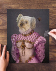 Personalized 'Pink Princess' pet puzzle featuring a dog in a royal renaissance portrait style.