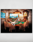 Personalized 'The Poker Players' pet poster featuring a yellow lab and French bulldog at a poker table.