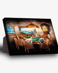 Personalized 'Poker Players' standing canvas featuring four pets as poker players around a table.