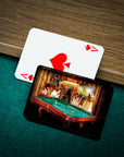 Personalized playing cards featuring five pets as 'Pool Players' in a custom cartoon style.