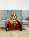 Personalized pet blanket with a Cavalier King Charles Spaniel in a royal queen portrait.
