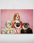 Personalized 'Royal Ladies' poster featuring four pets in regal attire against a pink background.