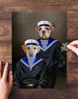 Personalized 2 pet puzzle featuring a bulldog and labrador in sailor outfits.