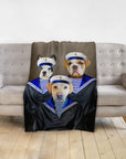 Personalized custom blanket with three pets as sailors in renaissance royal portraits.