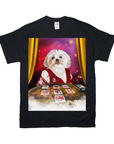 Black Gildan t-shirt featuring a personalized pet portrait of a white Shih Tzu dog as a tarot reader.