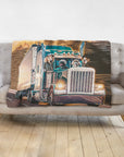 Personalized 4-pet portrait blanket featuring dogs in a custom trucker semi-truck design.