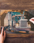 Personalized 4-pet puzzle featuring dogs in a custom cartoon trucker portrait.