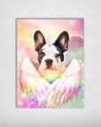 Personalized 'Unicorn' pet poster featuring a French Bulldog with a horn and rainbow wings on a pastel background.