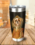 Personalized stainless steel tumbler with a royal renaissance portrait of a Shih Tzu dog.