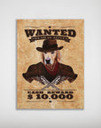 Vintage "Wanted Dead or Alive" poster featuring a golden retriever in a cowboy hat, bandana, and jacket with crossed revolvers.