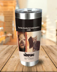 Personalized stainless steel tumbler with a custom "The Woofing" movie poster design featuring two pets.