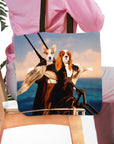 Personalized tote bag featuring two dogs in a Titanic-themed renaissance portrait style.
