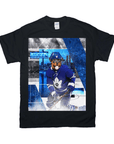Black Gildan cotton t-shirt with a personalized graphic of a Rottweiler in a blue Maple Leafs hockey jersey.