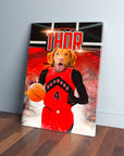 Personalized 'Toronto Rapdogs' pet canvas featuring a dog in a red basketball jersey holding a ball.