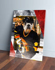 Personalized 'Vancouver Pawnucks' pet canvas featuring a bulldog in a hockey uniform.