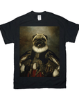 Black Gildan t-shirt featuring a pug's head on a historical portrait of a man in a blue and red suit.