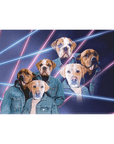 '1980s Lazer Portrait (Males)' Personalized 3 Pet Standing Canvas