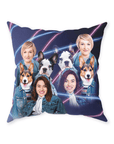'1980s Lazer Portrait 2 Pet & Humans(Females)' Personalized Throw Pillow