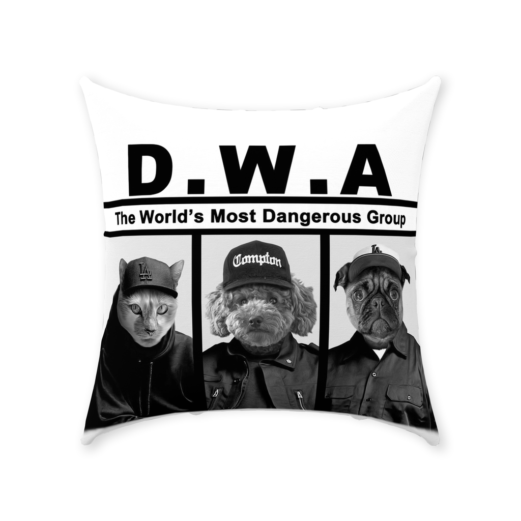 &#39;D.W.A. (Doggos With Attitude)&#39; Personalized 3 Pet Throw Pillow