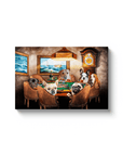 Personalized 'The Poker Players' canvas featuring six dogs in a classic poker scene.