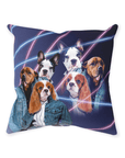 '1980s Lazer Portrait (2 Females/1 Male)' Personalized 3 Pet Throw Pillow